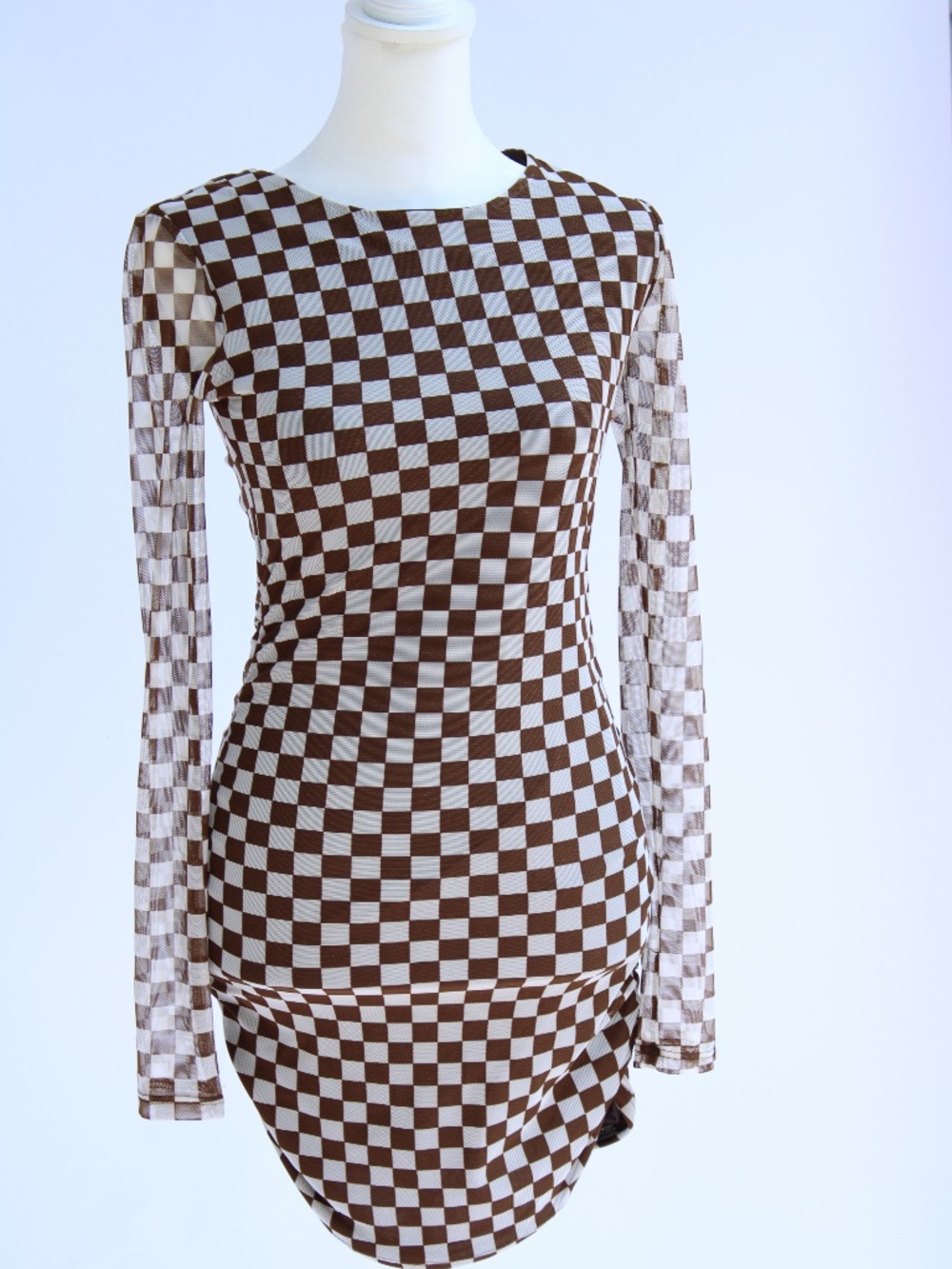 Women's AntiStar Size Medium Brown and White Checkered Dress